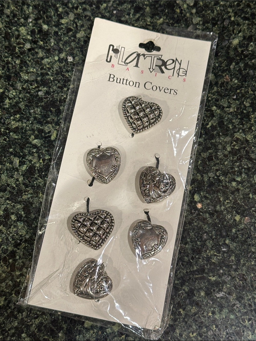 Silver Heart Button Covers Pack of 6 NEW